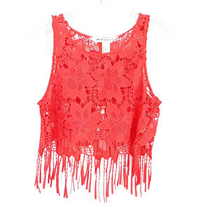 H & M Coachella Fringed Lace Sleeveless Pullover Top Coral Size 6